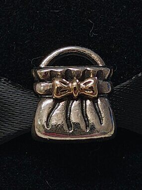 Authentic Pandora Retired Purse Charm 790474 Silver & 14K Gold Bow